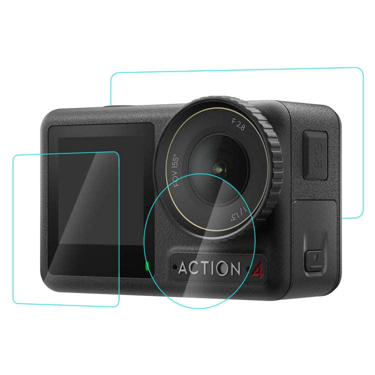 For DJI Osmo Action 4 PULUZ 3-in-1 Lens Front and Back Screen Tempered Glass Explosion-proof Film...