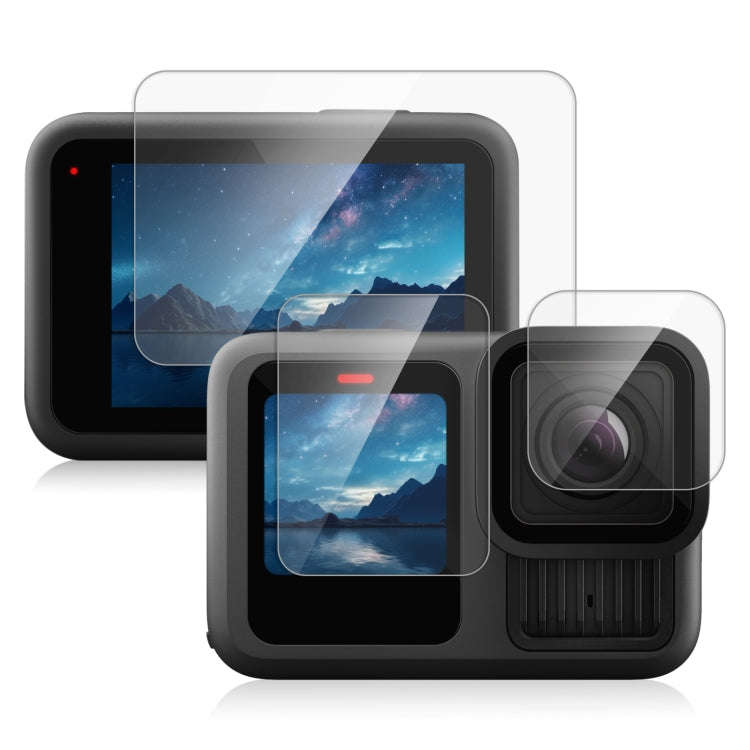 For GoPro HERO13 Black PULUZ 3 in 1 Lens and Front  Back Screen 9H 2.5D Tempered Glass Film (Tran...
