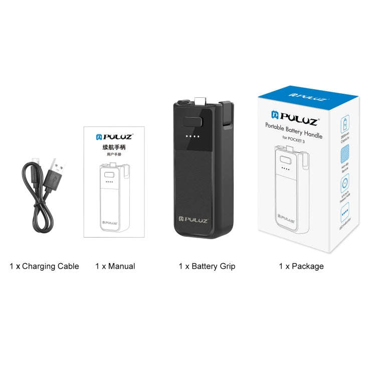 For DJI Osmo Pocket 3 PULUZ High-Capacity 2800mAh Battery Grip (Black)