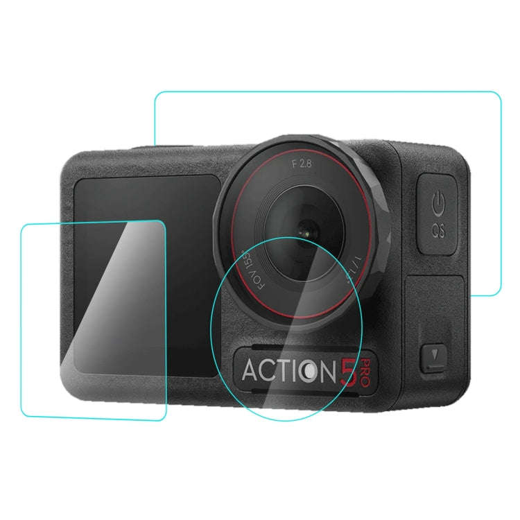 For DJI Osmo Action 5 Pro PULUZ 3-in-1 Lens Front and Back Screen Tempered Glass Explosion-proof ...