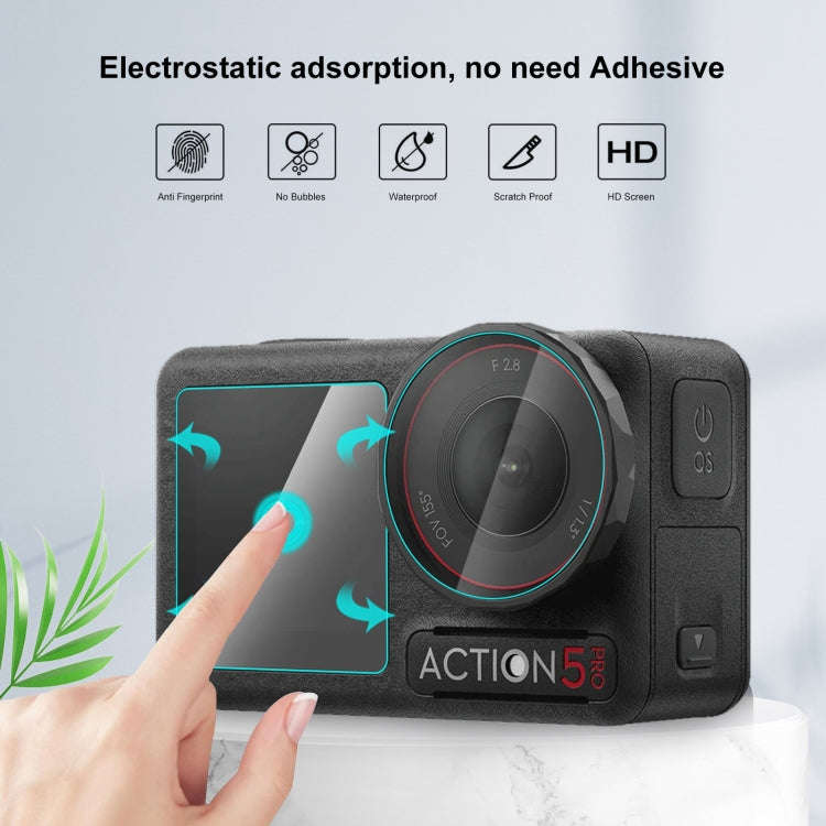 For DJI Osmo Action 5 Pro PULUZ 3-in-1 Lens Front and Back Screen Tempered Glass Explosion-proof ...
