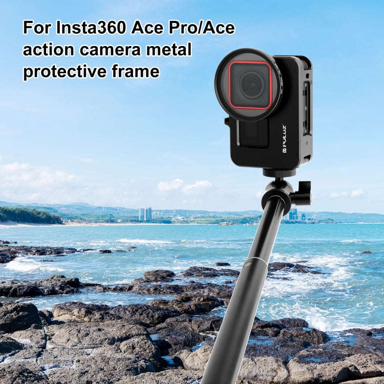 For Insta360 Ace Pro / Ace PULUZ Metal Cage Adapter Frame with 52mm UV Filter & Adapter Ring (Black)