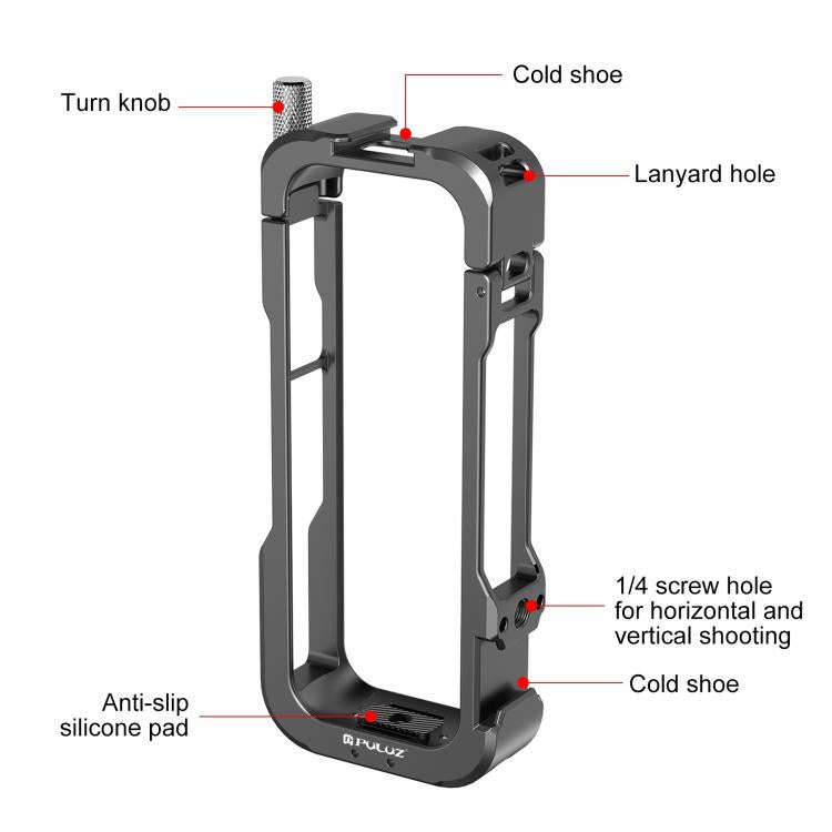 For Insta360 X4 PULUZ Metal Protective Cage Rig Housing Frame with Lens Cover (Black)