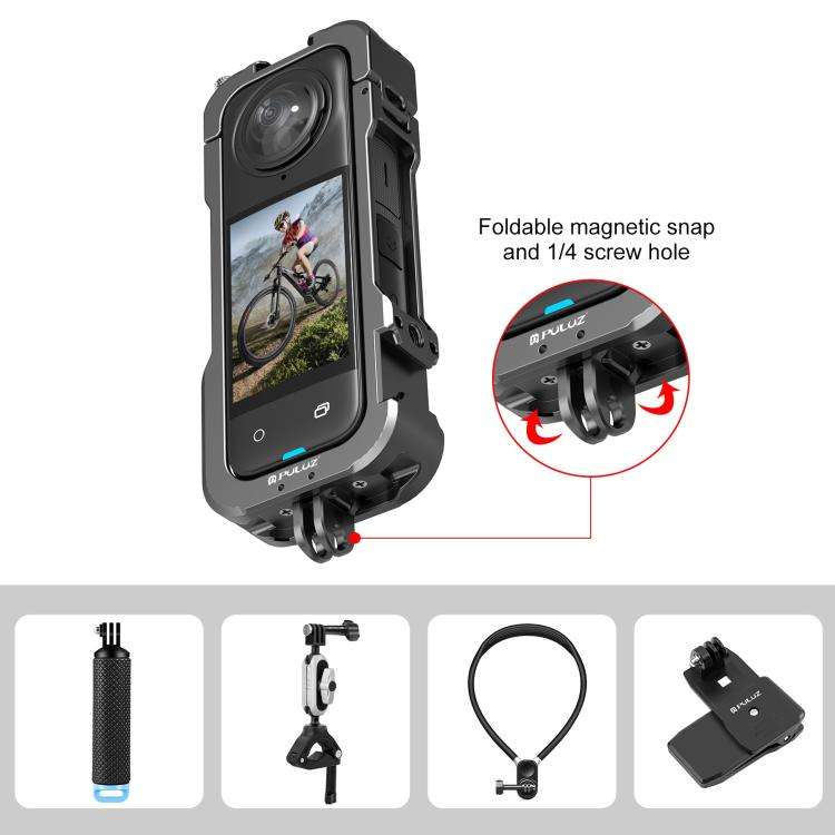 For Insta360 X4 PULUZ Metal Protective Cage Rig Housing Frame with Lens Cover (Black)