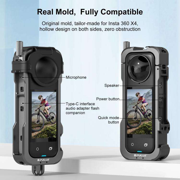 For Insta360 X4 PULUZ Metal Protective Cage Rig Housing Frame with Lens Cover (Black)