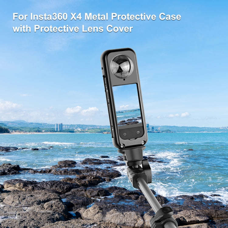 For Insta360 X4 PULUZ Metal Protective Cage Rig Housing Frame with Lens Protector (Black)