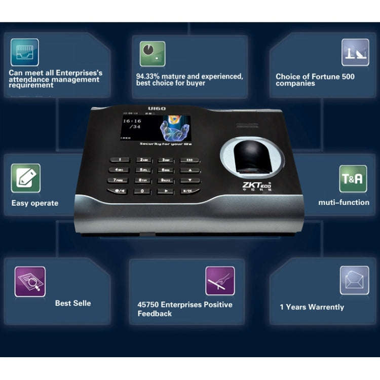 U160 3.0 inch Color Screen ZK Software Fingerprint Time Attendance with TCP/IP, USB Communication...