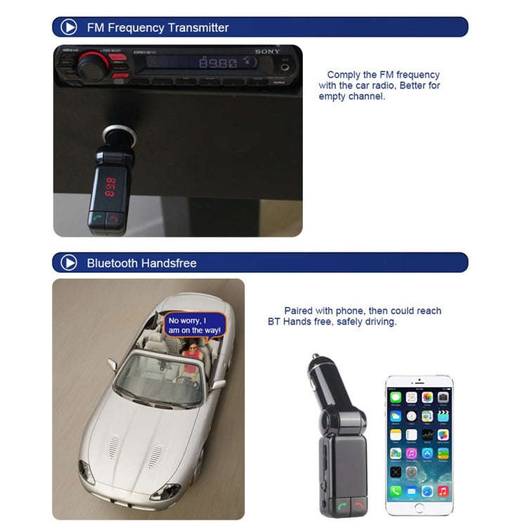 BC-06 Bluetooth Car Kit FM Transmitter Car MP3 Player with LED Display 2 USB Charger & Handsfree ...