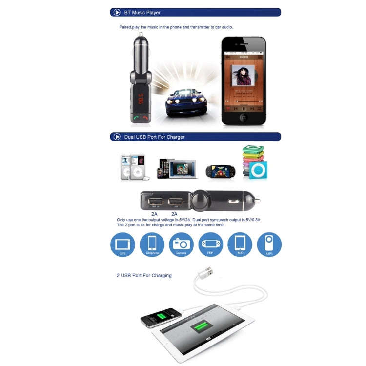 BC-06 Bluetooth Car Kit FM Transmitter Car MP3 Player with LED Display 2 USB Charger & Handsfree ...