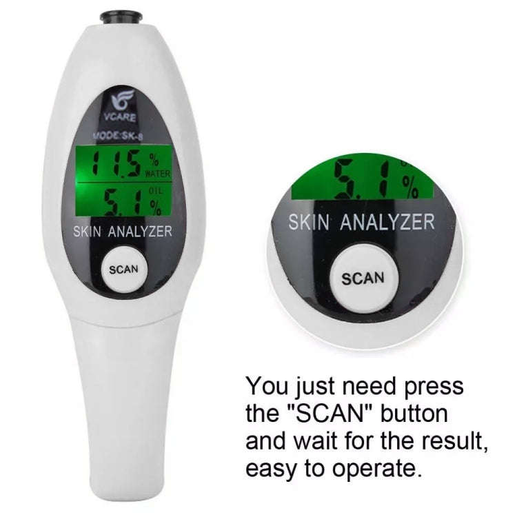 Mini Portable LCD Digital Moisture Skin Care Tester Moisture Oil Content Analyzer(White)