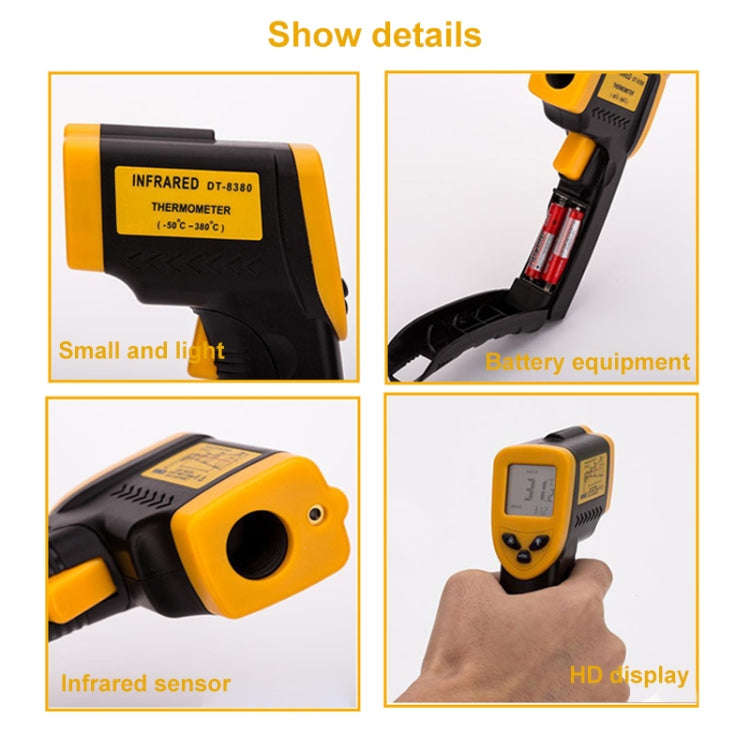 Infrared Thermometer, Temperature Range: -50 - 380 Degrees Celsius (D:S = 12:1)(Black)