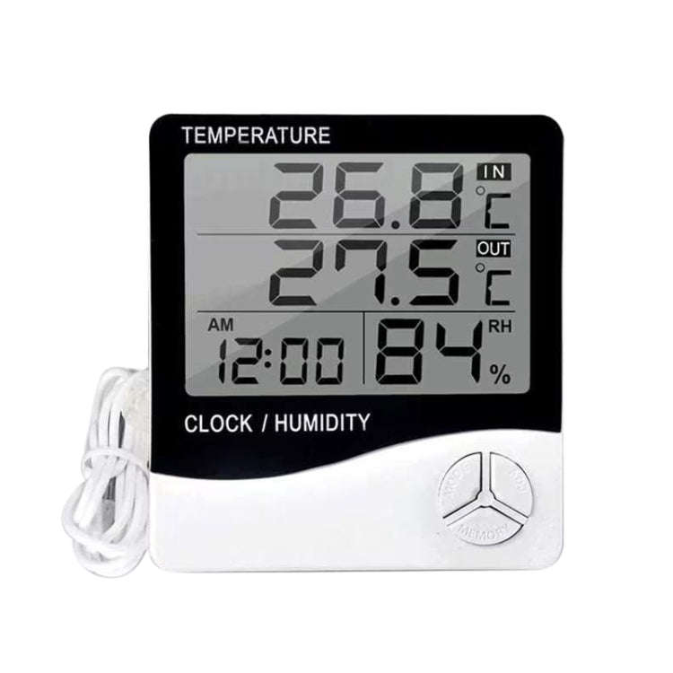 Outdoor / Indoor LCD Digital Electronic Thermometer Hygrometer Alarm Clock(Grey)