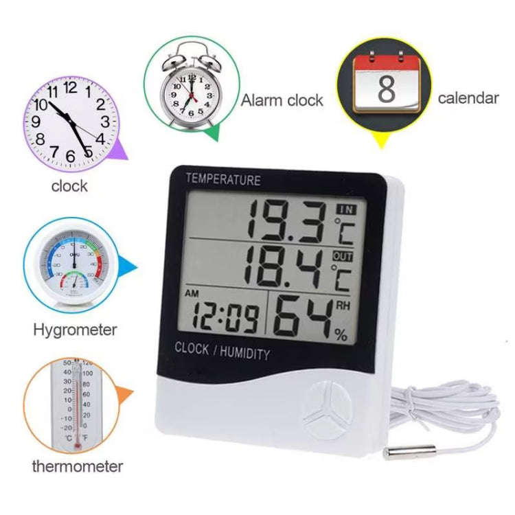 Outdoor / Indoor LCD Digital Electronic Thermometer Hygrometer Alarm Clock(Grey)