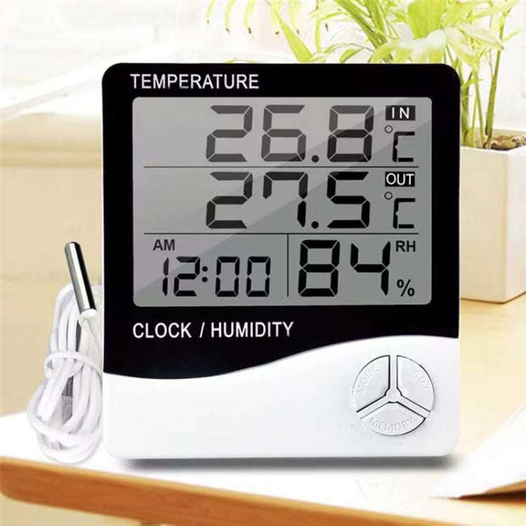Outdoor / Indoor LCD Digital Electronic Thermometer Hygrometer Alarm Clock(Grey)