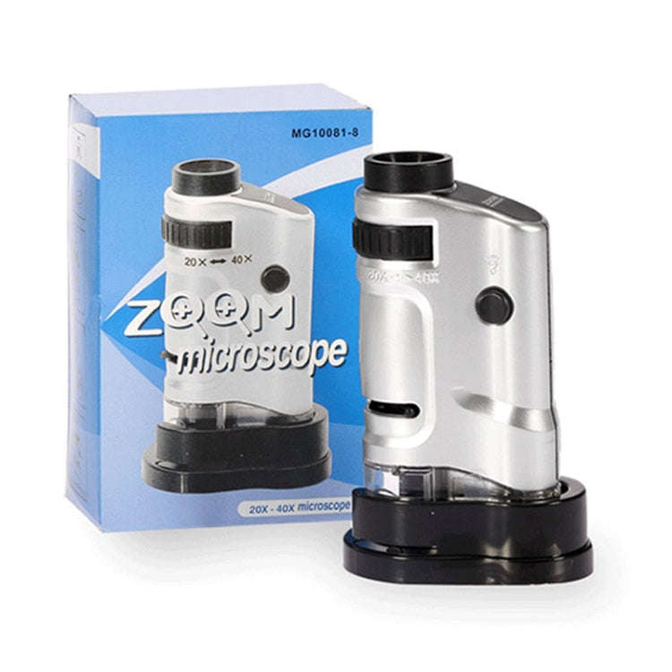 20X - 40X Magnification Zoom Lens Pocket Microscope with LED Light(Silver)