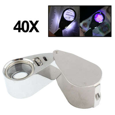 Full Metal Coating 10X Magnifying Glass Magnifier with 3 LED Lights for Currency Detecting & Jewe...