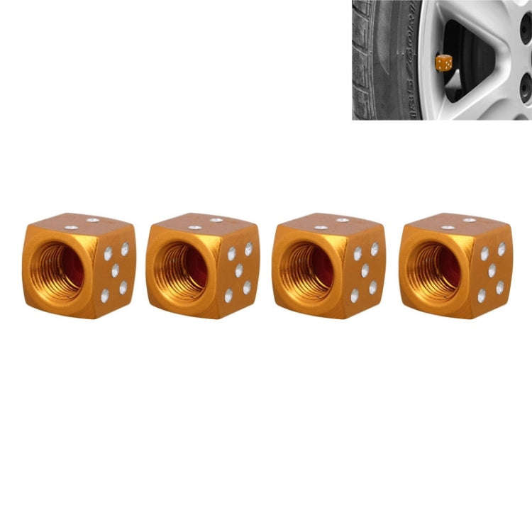 Universal 8mm Dice Style Aluminium Alloy Car Tire Valve Caps, Pack of 4(Gold)