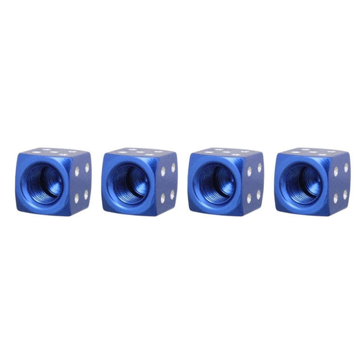 Universal 8mm Dice Style Aluminium Alloy Car Tire Valve Caps, Pack of 4(Blue)