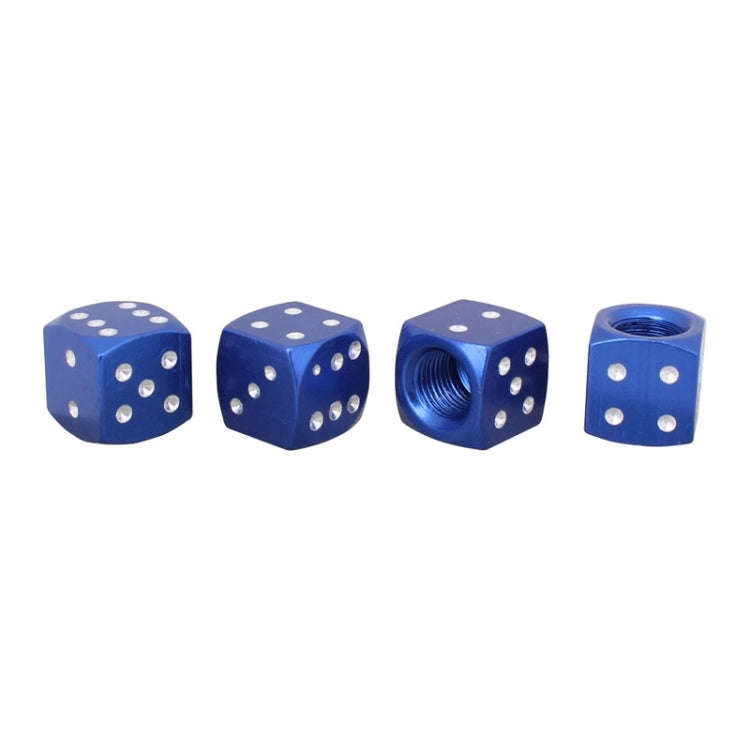 Universal 8mm Dice Style Aluminium Alloy Car Tire Valve Caps, Pack of 4(Blue)