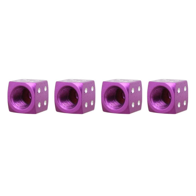 Universal 8mm Dice Style Aluminium Alloy Car Tire Valve Caps, Pack of 4(Purple)