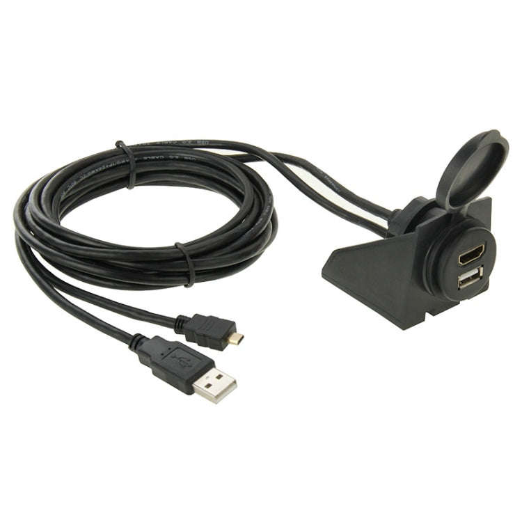 USB 2.0 & Micro HDMI (Type-D) Male to USB 2.0 & HDMI (Type-A) Female Adapter Cable with Car Flush...