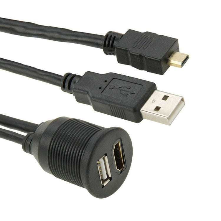 USB 2.0 & Micro HDMI (Type-D) Male to USB 2.0 & HDMI (Type-A) Female Adapter Cable with Car Flush...