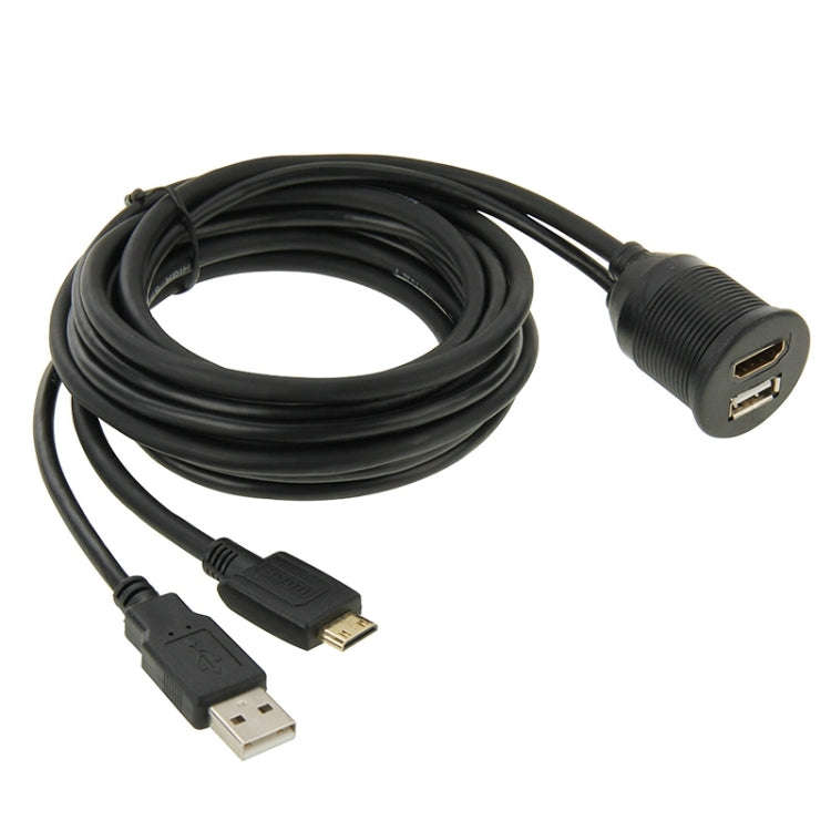 USB 2.0 & Mini HDMI (Type-C) Male to USB 2.0 & HDMI (Type-A) Female Adapter Cable with Car Flush ...