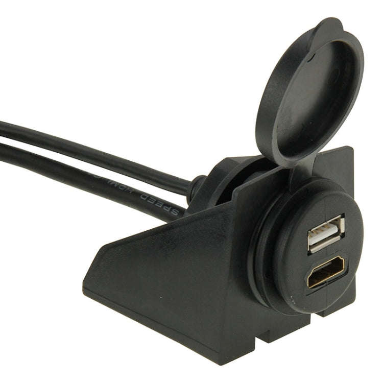 USB 2.0 & Mini HDMI (Type-C) Male to USB 2.0 & HDMI (Type-A) Female Adapter Cable with Car Flush ...