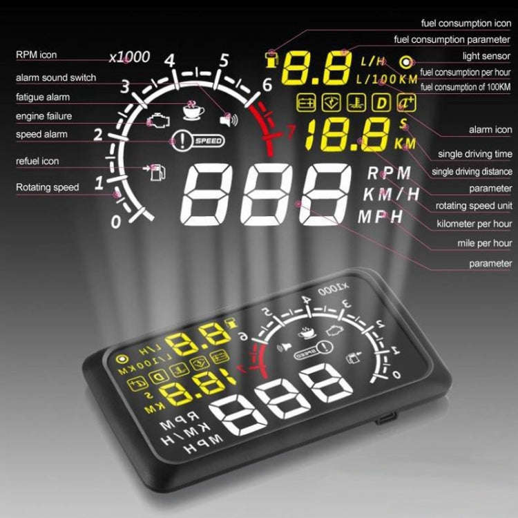 X3 Bluetooth 5.5 inch Car OBDII / EUOBD HUD Vehicle-mounted Head Up Display Security System, Supp...