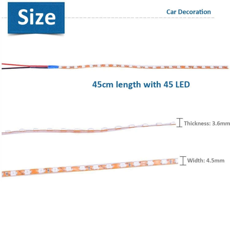5 PCS Normally-on Style 45 LED 3528 SMD Waterproof Flexible Car Strip Light for Car Decoration, D...