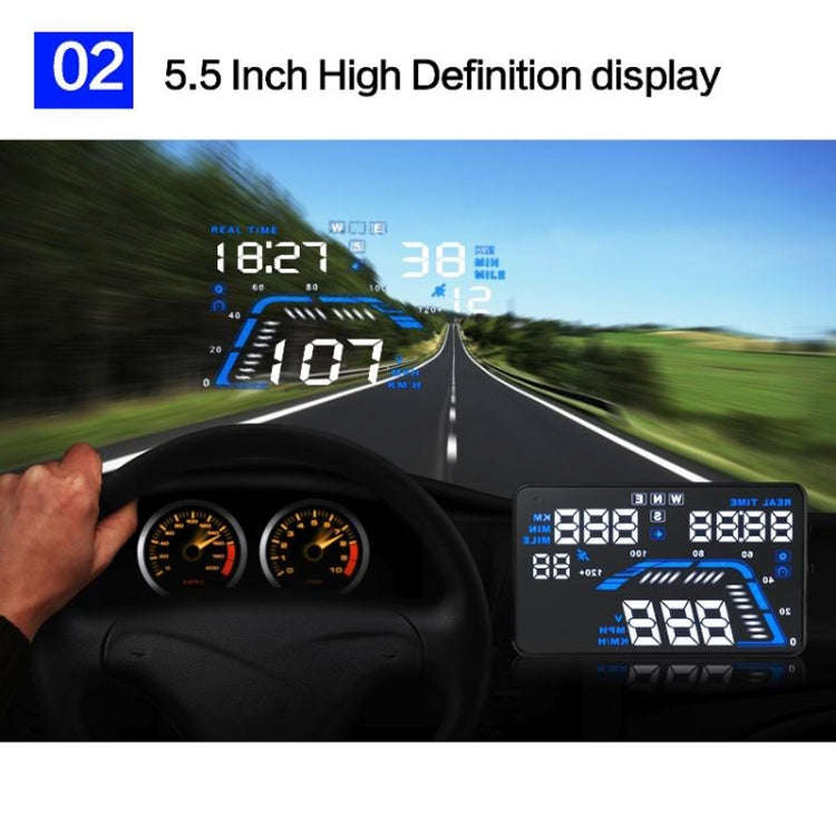 Q7 5.5 inch Car GPS HUD Vehicle-mounted Head Up Display Security System, Support Speed & Real Tim...