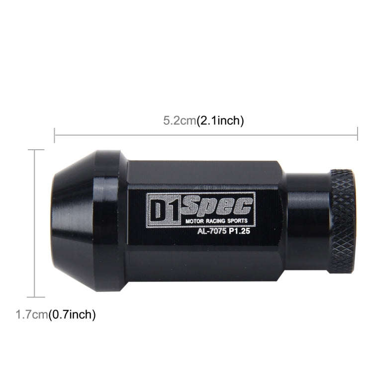 D1 Spec P1.5 M12x1.25 Racing Wheel Nut, Length: 50mm(Black)