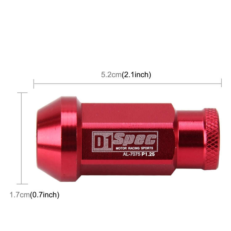 D1 Spec P1.5 M12x1.25 Racing Wheel Nut, Length: 50mm(Red)