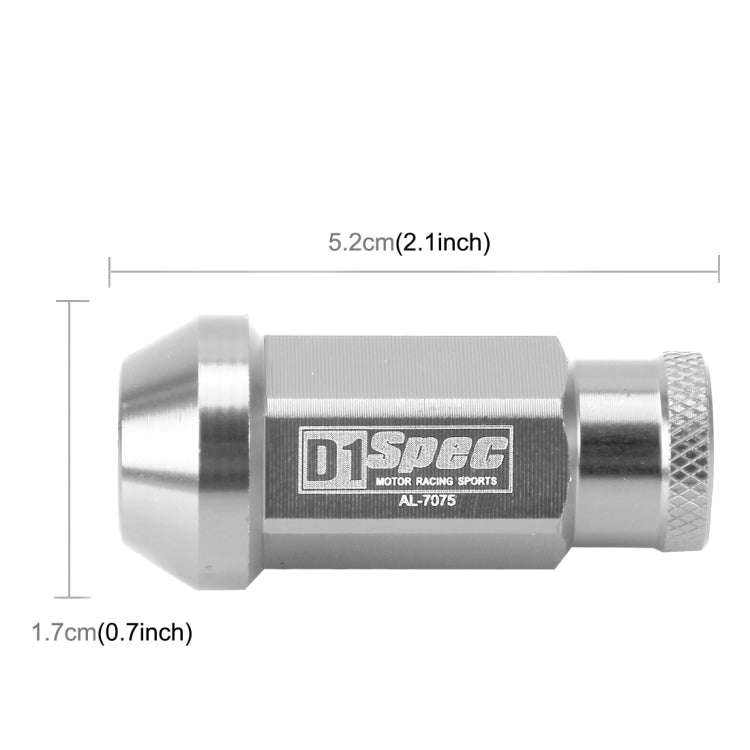 D1 Spec P1.5 M12x1.25 Racing Wheel Nut, Length: 50mm(Silver)
