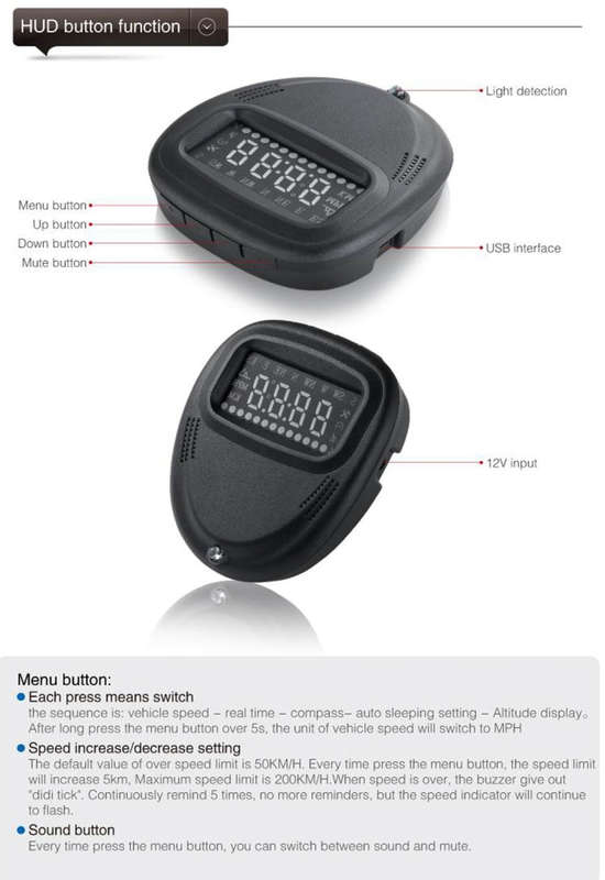 A1 2.0 inch Car GPS HUD Head Up Display Vehicle-mounted Security System, Support Speed & Real Tim...