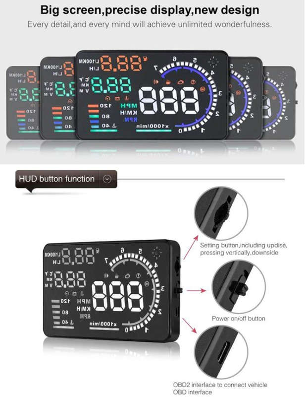 A8 5.5 inch Car OBDII HUD Warning System Vehicle-mounted Head Up Display Projector with LED, Supp...