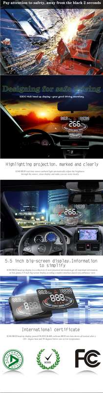 E300 5.5 inch Car OBDII / EUOBD HUD Vehicle-mounted Head Up Display Security System, Support Spee...