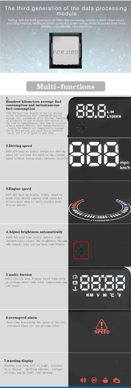 E300 5.5 inch Car OBDII / EUOBD HUD Vehicle-mounted Head Up Display Security System, Support Spee...