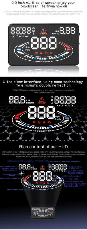 E300 5.5 inch Car OBDII / EUOBD HUD Vehicle-mounted Head Up Display Security System, Support Spee...