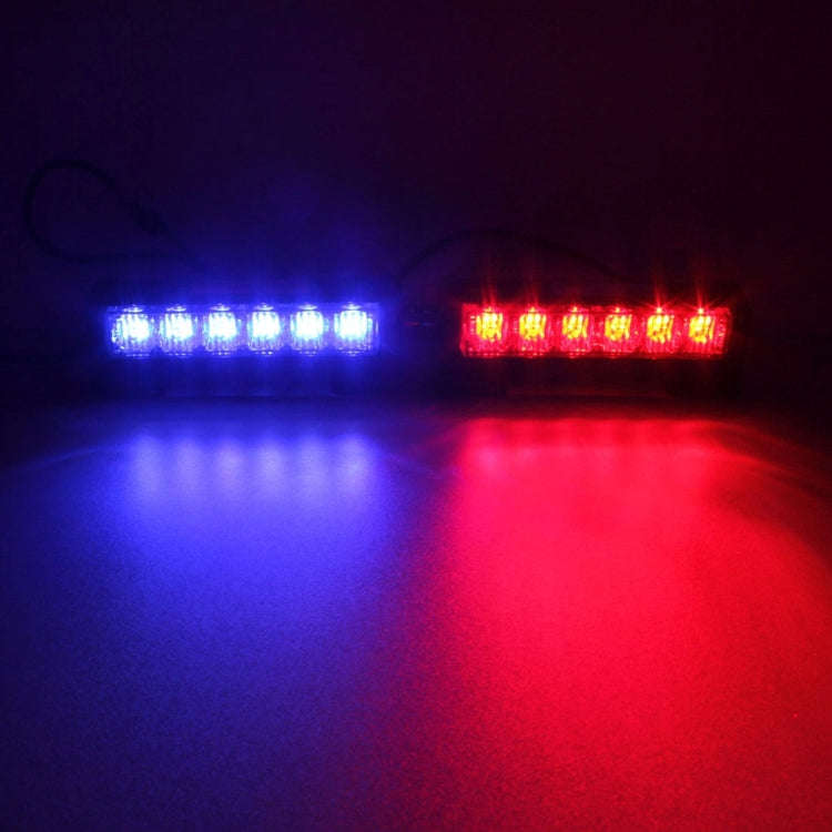 2 PCS  6 inch 6 LED 2 x 18W Car Flash Warning Light Red + Blue Change White Waterproof Emergency ...