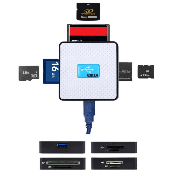 USB 3.0 All-in-1 Card Reader, Super Speed 5Gbps, Support CF / SD / TF / M2 / XD Card(White)