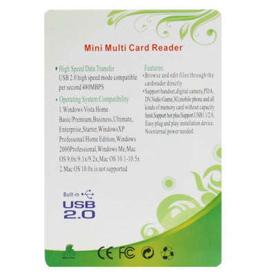 USB 2.0 Multi Card Reader, Support SD/MMC, MS, TF, M2 Card (Light Green)