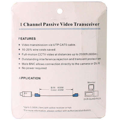 1 Channel Passive BNC Network Video Balun Transceiver