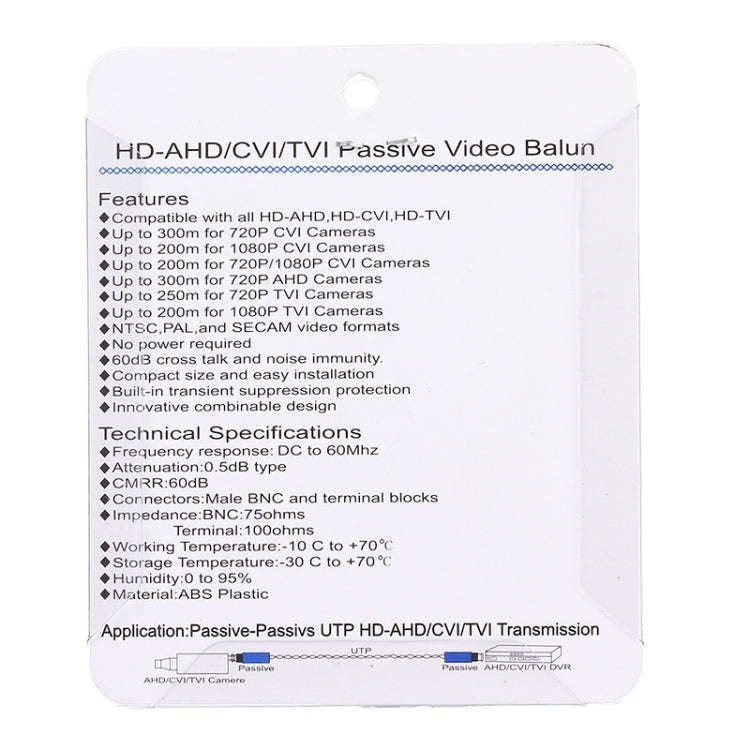 2 PCS HD 202E Enhanced Version Coaxial CVI/TVI/AHD 1CH Passive Transceiver Video Balun