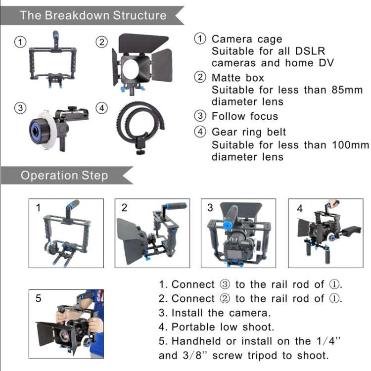 YELANGU YLG1103A-B Large Handle Video Camera Cage Stabilizer + Matte Box Kit for DSLR Camera / Vi...