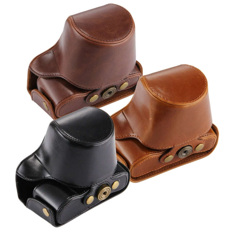 Oil Skin PU Leather Camera Full Body Case Bag with Strap for Olympus EM10 III(Brown)