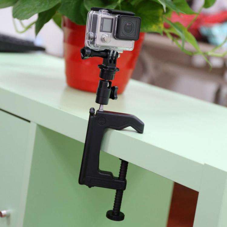 Desktop Fixed Clamp Holder Mount with Tripod Adapter for GoPro, Insta360, DJI and Other Action Ca...