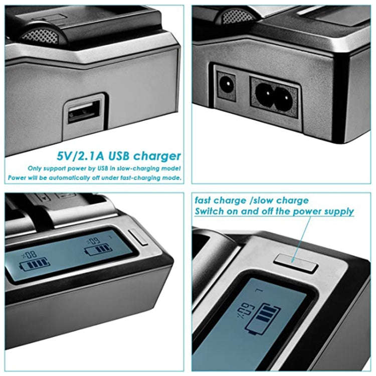 Dual Channel LCD Display Digital Battery Charger with USB Port for Sony BP-U30 / U60 / U90 Batter...