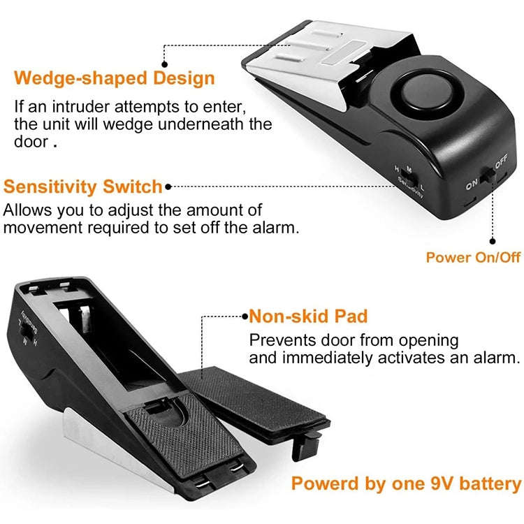 HH-MD001 Door Stop Wedge Alarm for Home and Travel(Black)