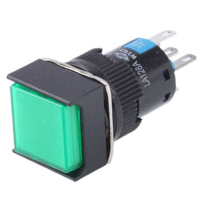 Car DIY Square Button Push Switch with Lock & LED Indicator, DC 24V(Green)